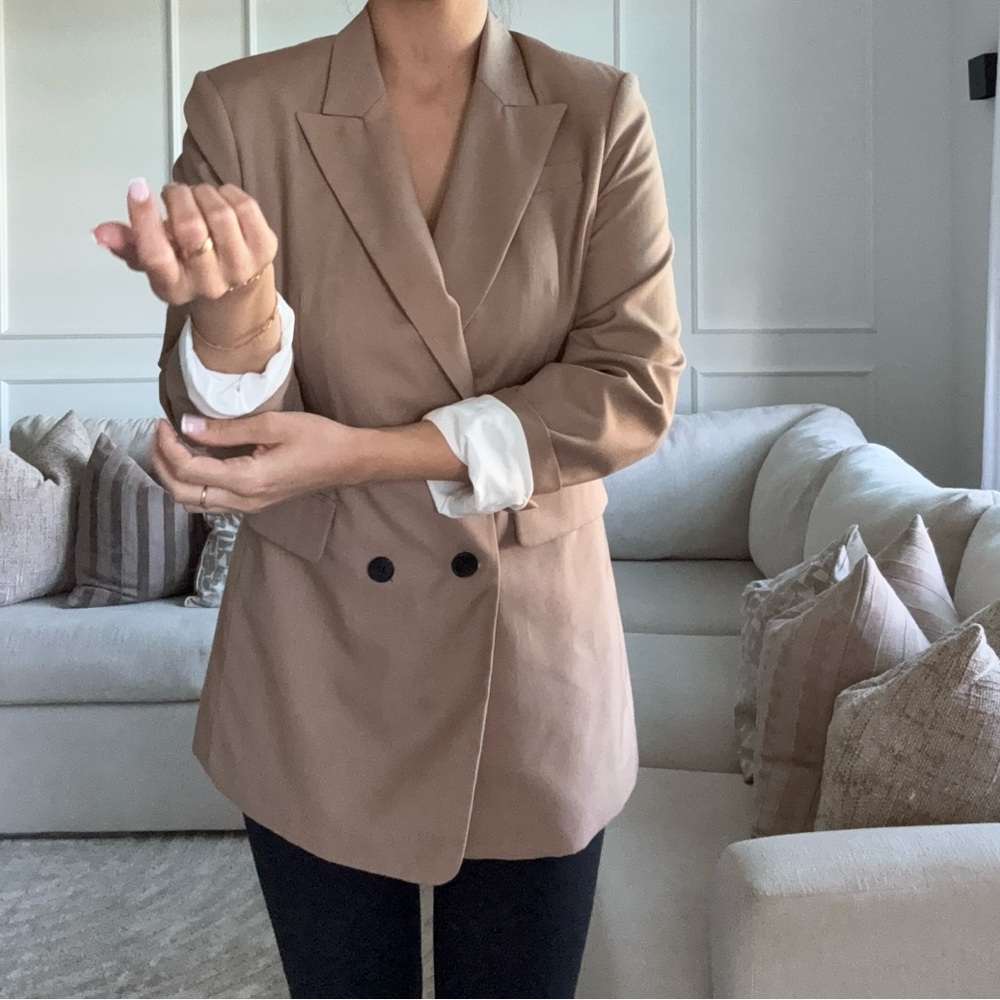 H&M Classic Brown Double-Breasted Blazer